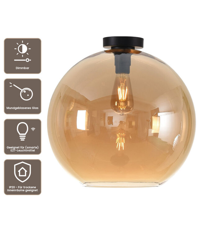 Artdelight Glas-Deckenleuchte Marino 40 cm - Bernstein