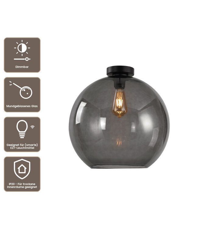 Artdelight Glas-Deckenleuchte Marino 40 cm - Rauchgrau