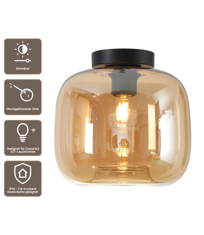 Artdelight Glas-Deckenleuchte Preston 24 cm - Bernstein