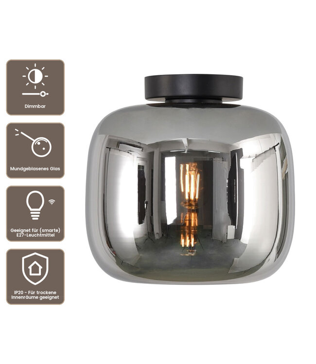 Artdelight Glas-Deckenleuchte Preston 24 cm - Titanglas