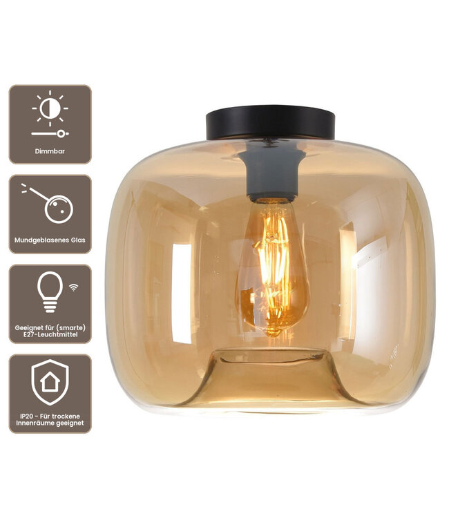 Artdelight Glas-Deckenleuchte Preston 28 cm - Bernstein