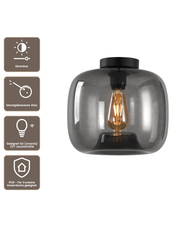 Artdelight Glas-Deckenleuchte Preston 28 cm - Rauchgrau