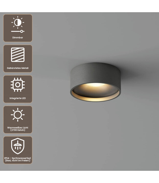 Artdelight Moderne LED-Deckenleuchte Oran - Stahlgrau