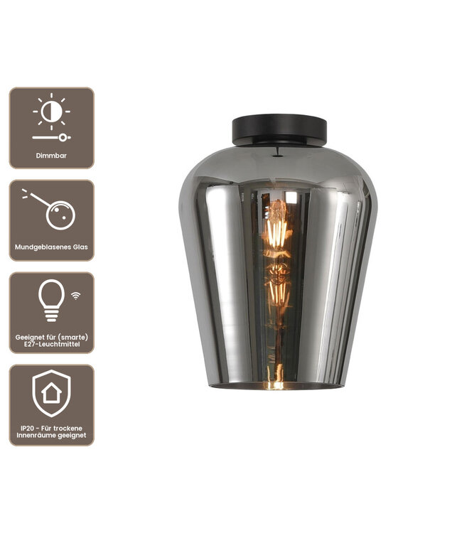 Artdelight Glas-Deckenleuchte Tombo 23 cm - Titanglas