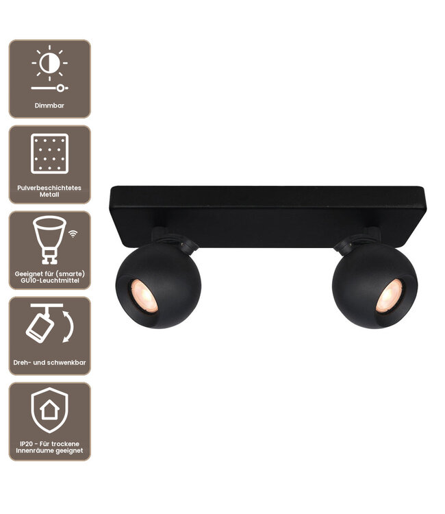 Artdelight Stilvoller Deckenstrahler Bolero 2L - Schwarz