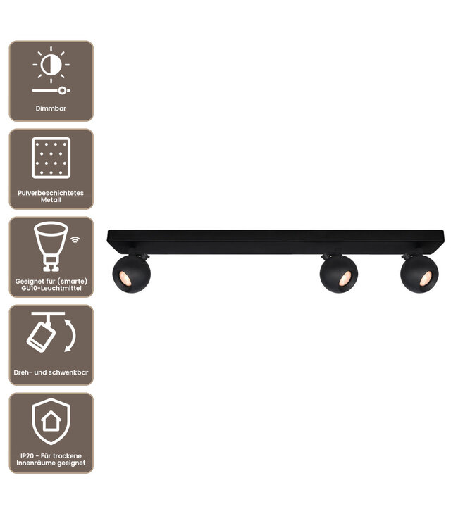 Artdelight Stilvoller Deckenstrahler Bolero 3L - Schwarz