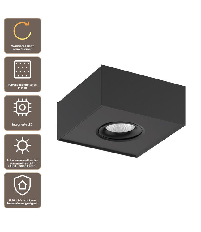 Artdelight Industrieller LED-Deckenstrahler Brooklyn 1L Dim to Warm - Schwarz