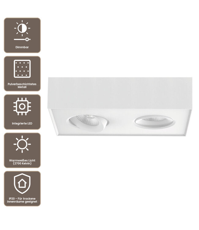 Artdelight Moderner LED Deckenstrahler Brooklyn 2L - Weiß