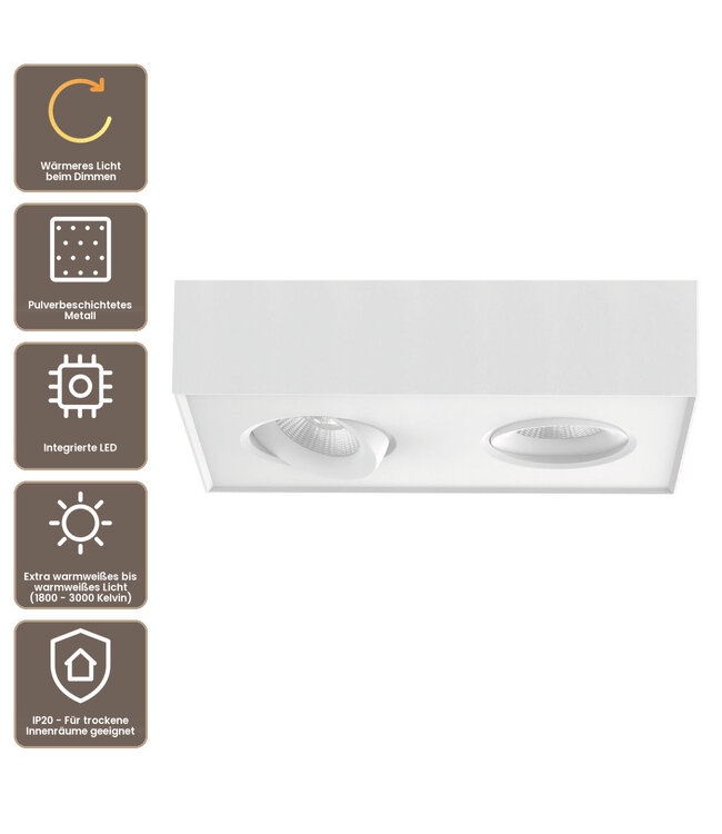 Artdelight Industrieller LED-Deckenstrahler Brooklyn 2L Dim to Warm - Weiß