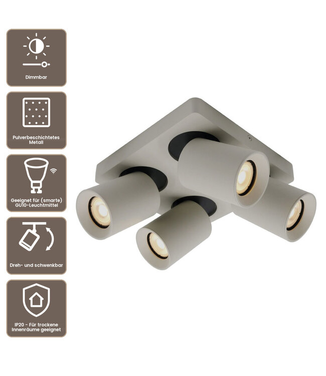 Artdelight Industrieller Deckenstrahler Megano 4L - Seidengrau