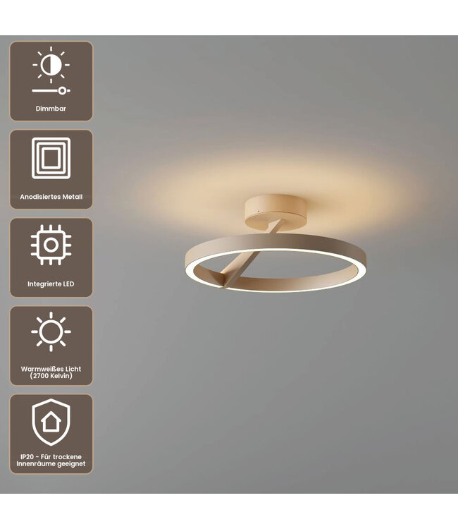 Artdelight Runde LED-Deckenleuchte Oregon - Champagner