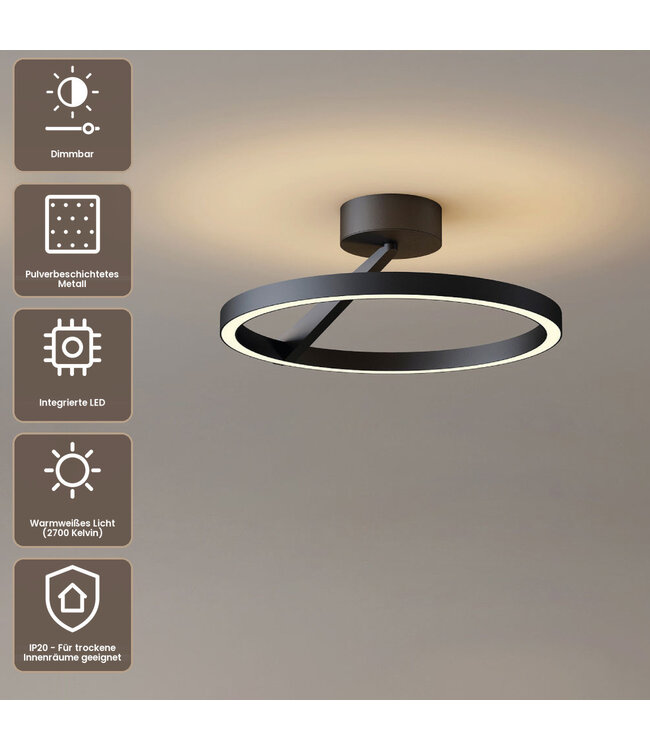 Artdelight Runde LED-Deckenleuchte Oregon - Schwarz