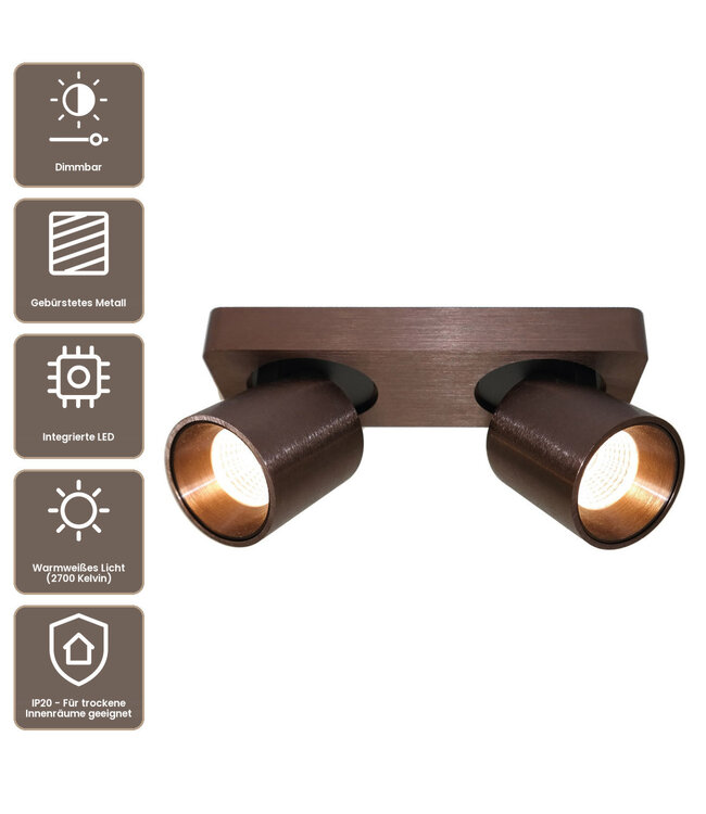 Artdelight Moderner 2-flammiger LED-Deckenstrahler Laguna - Dunkelbronze