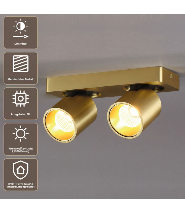 Artdelight Moderner 2-flammiger LED-Deckenstrahler Laguna - Gold