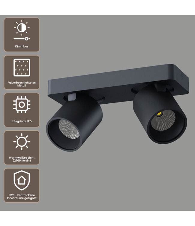 Artdelight Moderner 2-flammiger LED-Deckenstrahler Laguna - Schwarz