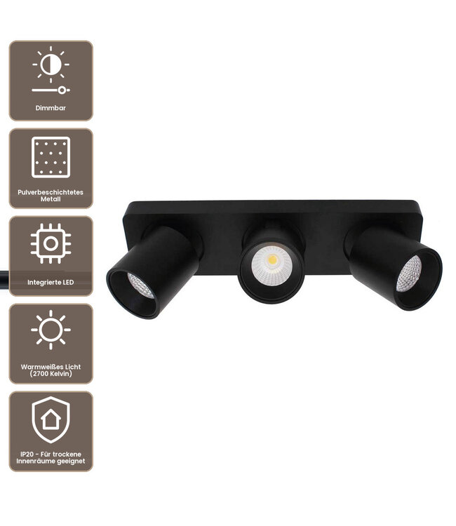 Artdelight Moderner 3-flammiger LED-Deckenstrahler Laguna - Schwarz