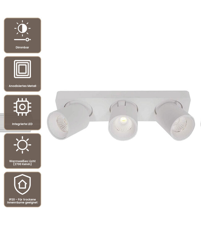 Artdelight Moderner 3-flammiger LED-Deckenstrahler Laguna - Weiß