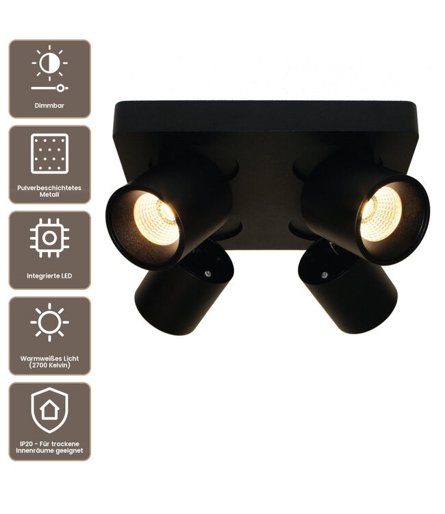 Artdelight Moderner 4-flammiger LED-Deckenstrahler Laguna - Schwarz