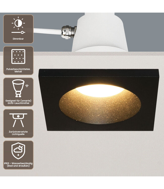 Artdelight quadratischer IP65 GU10-Einbaustrahler Bados - Schwarz
