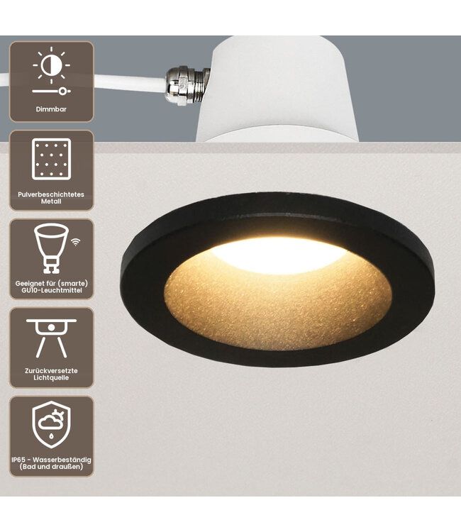Artdelight IP65 GU10-Einbaustrahler Bados Rund - Schwarz