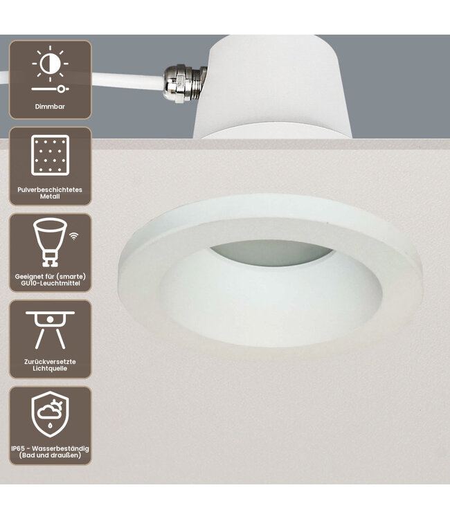 Artdelight IP65 GU10-Einbaustrahler Bados Rund - Weiß