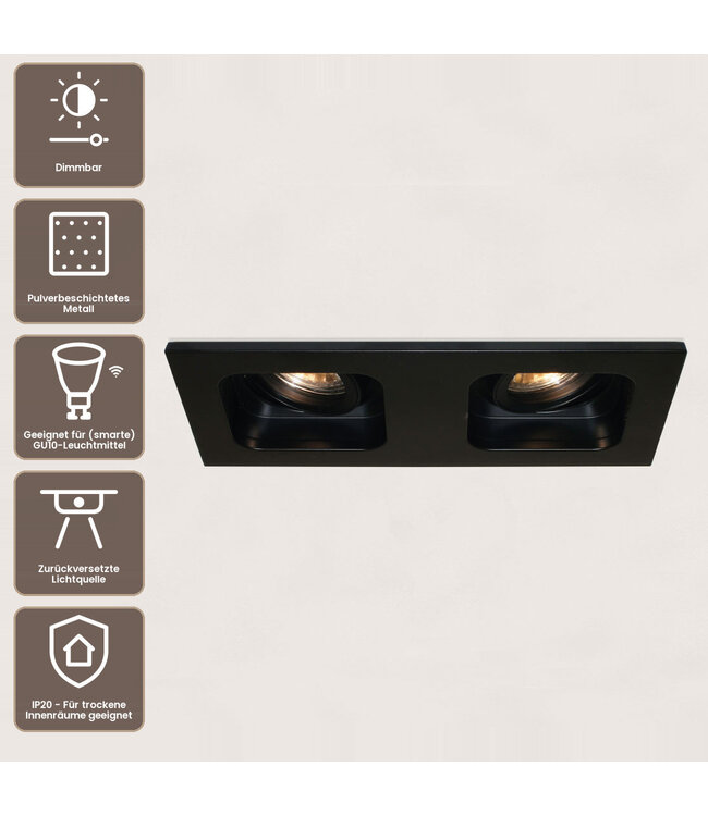 Artdelight 2-flammiger Design-GU10-Einbaustrahler Moggio 2L - Schwarz