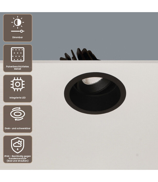 Artdelight moderner LED-Einbaustrahler Ribs - Schwarz