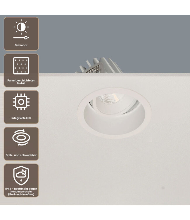 Artdelight moderner LED-Einbaustrahler Ribs - Weiß