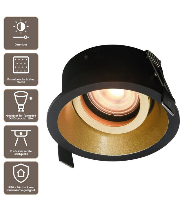 Artdelight runder GU10-Einbaustrahler Roura - Schwarz/Gold