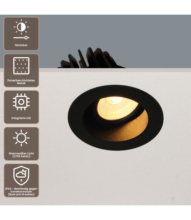 Artdelight runder LED-Einbaustrahler Venice DL 2408 - Schwarz