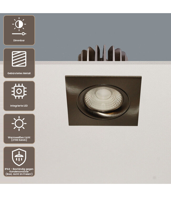 Artdelight quadratischer LED-Einbaustrahler Venice DL 2508 - Stahlgrau