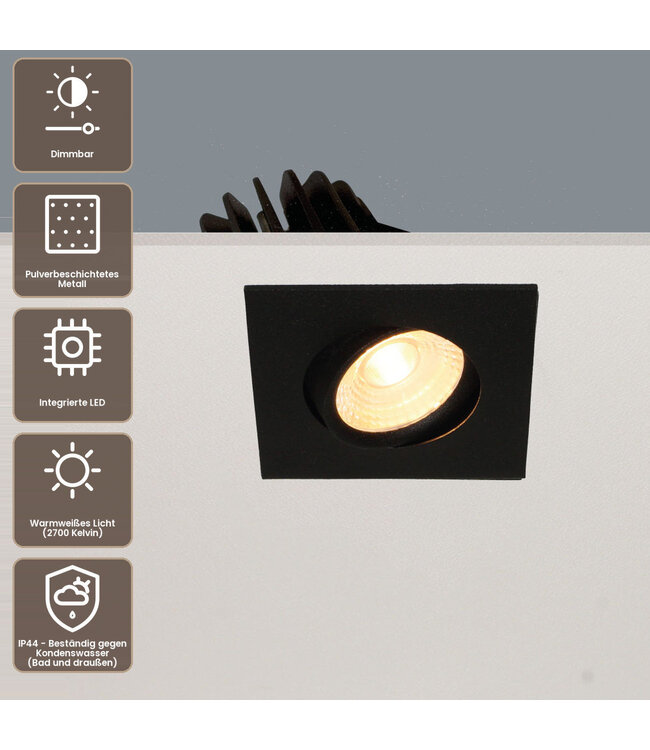 Artdelight quadratischer LED-Einbaustrahler Venice DL 2608 - Schwarz