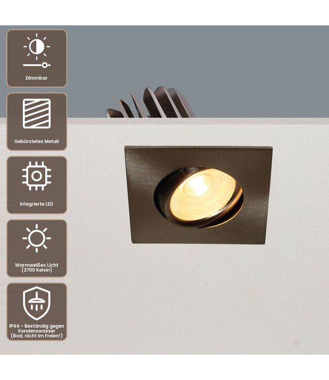 Artdelight quadratischer LED-Einbaustrahler Venice DL 2608 - Stahlgrau