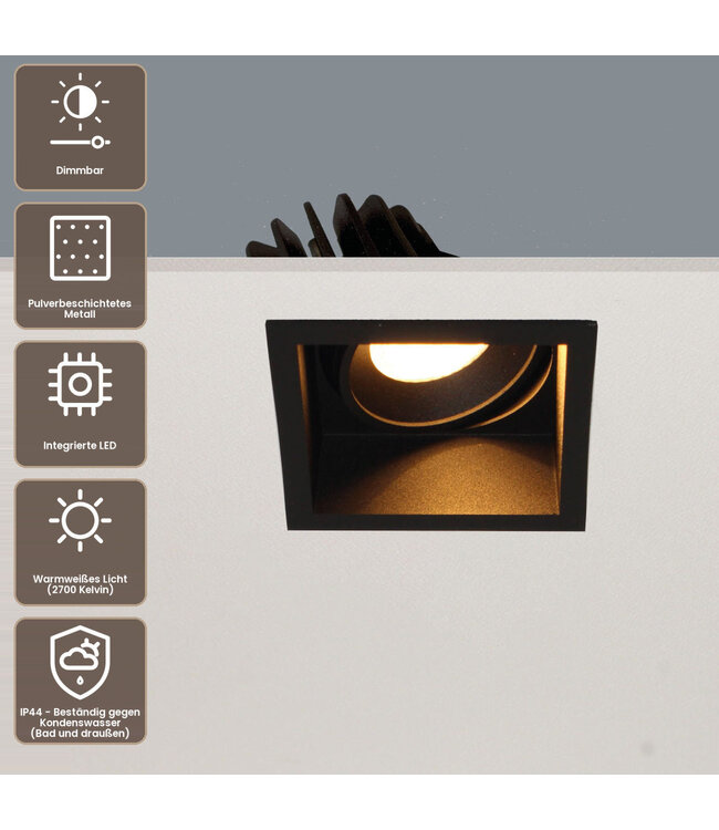 Artdelight quadratischer LED-Einbaustrahler Vibs - Schwarz