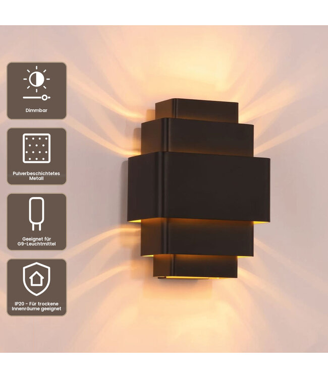 Artdelight Design-Wandleuchte Layers - Schwarz/Gold
