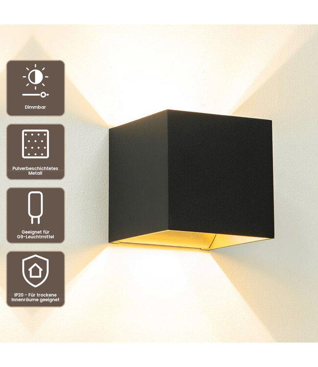 Artdelight Industrielle G9-Wandleuchte Gymm - Schwarz/Gold