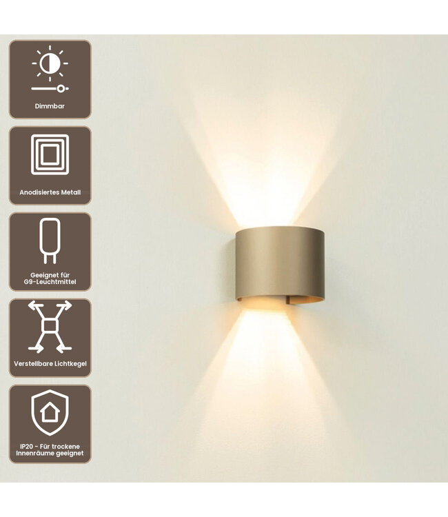 Artdelight Industrielle G9-Wandleuchte Gyro - Champagner