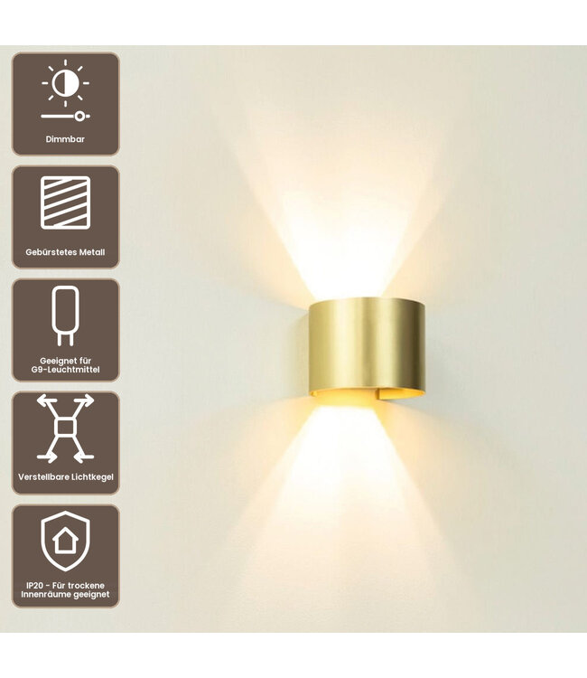 Artdelight Industrielle G9-Wandleuchte Gyro - Gold