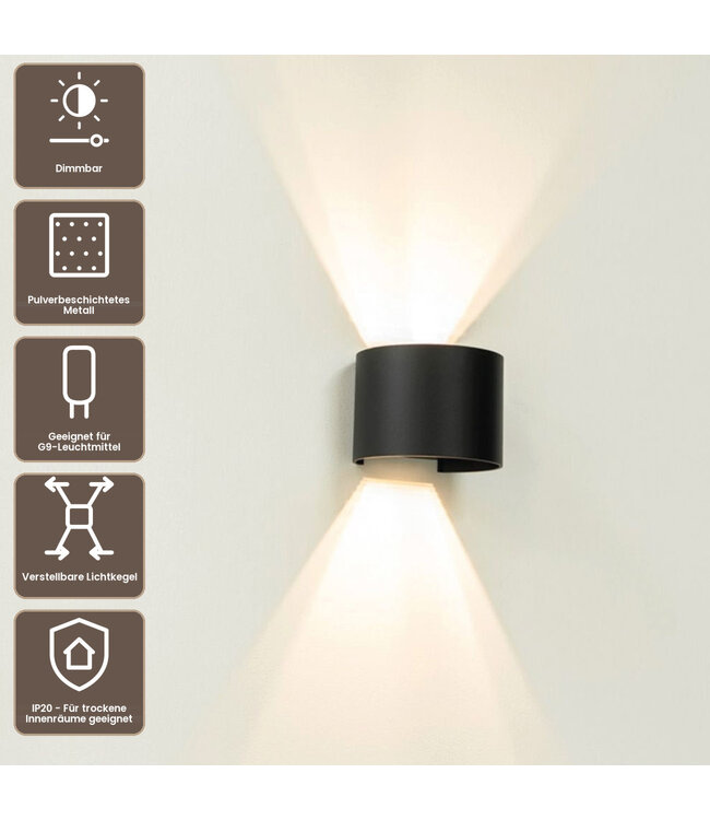 Artdelight Industrielle G9-Wandleuchte Gyro - Schwarz