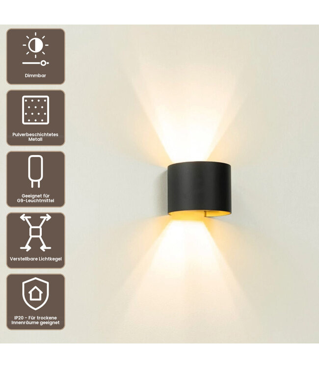 Artdelight Industrielle G9-Wandleuchte Gyro - Schwarz/Gold