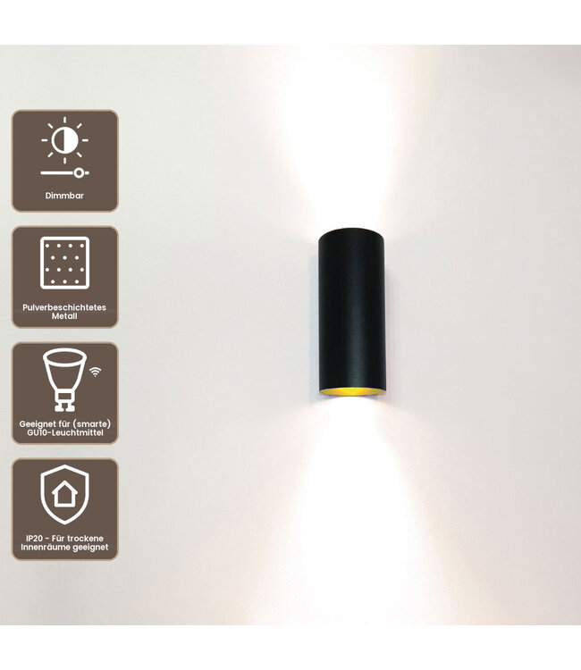 Artdelight Industrielle GU10 Wandleuchte Roulo 2 - Schwarz/Gold