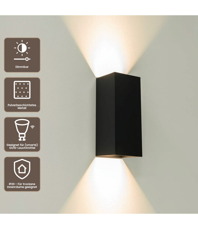 Artdelight Industrielle GU10-Wandleuchte Dante 2 XL - Schwarz