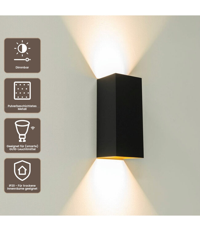 Artdelight Industrielle GU10-Wandleuchte Dante 2 XL - Schwarz/Gold