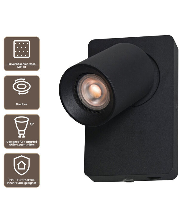 Artdelight Moderner GU10-Wandspot Megano - Schwarz