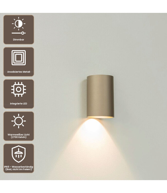 Artdelight Runde LED Wandleuchte Brody 1 - Champagner