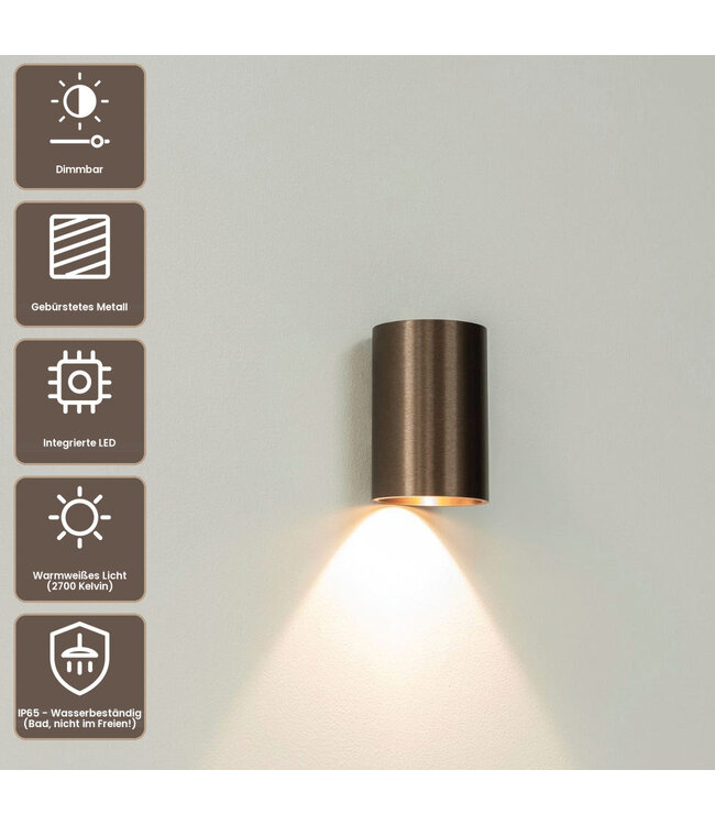 Artdelight Runde LED Wandleuchte Brody 1 - Dunkelbronze