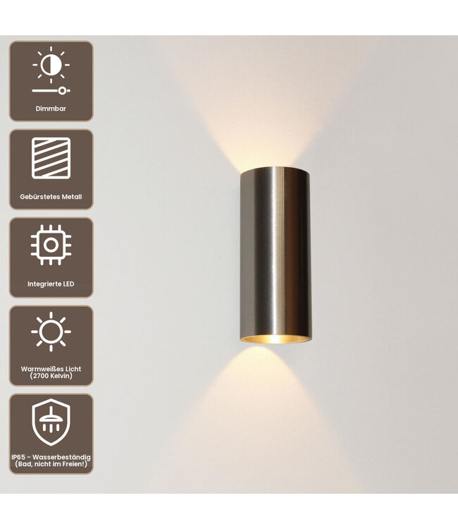 Artdelight Runde LED Wandleuchte Brody 2 - Aluminium