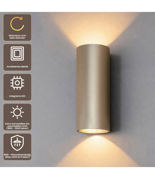 Artdelight Runde LED Wandleuchte Brody 2 - Champagner - Dim-to-Warm