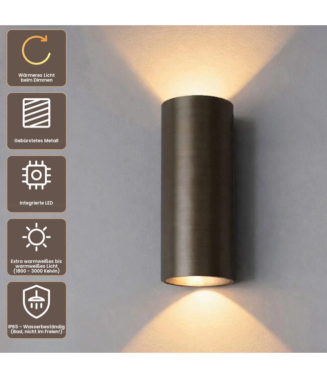Artdelight Runde LED Wandleuchte Brody 2 - Dunkel-Antikbronze - Dim-to-Warm