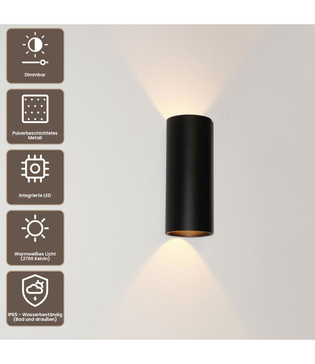 Artdelight Runde LED Wandleuchte Brody 2 - Schwarz